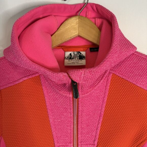 Spyder Women’s S Fleece Ski Jacket Pink Orange Full Zip Hooded Sweatshirt - Picture 3 of 9